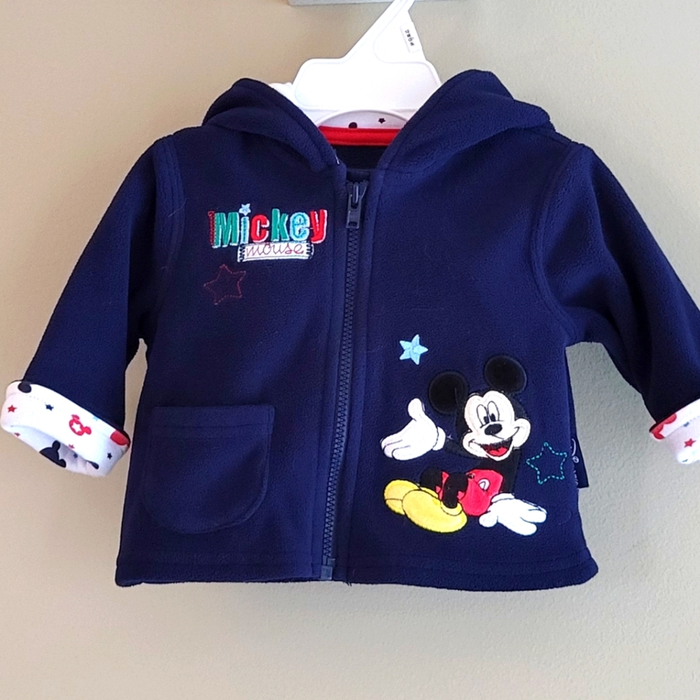 Disney Baby Mickey navy fleece embrodiered zip up hoodie